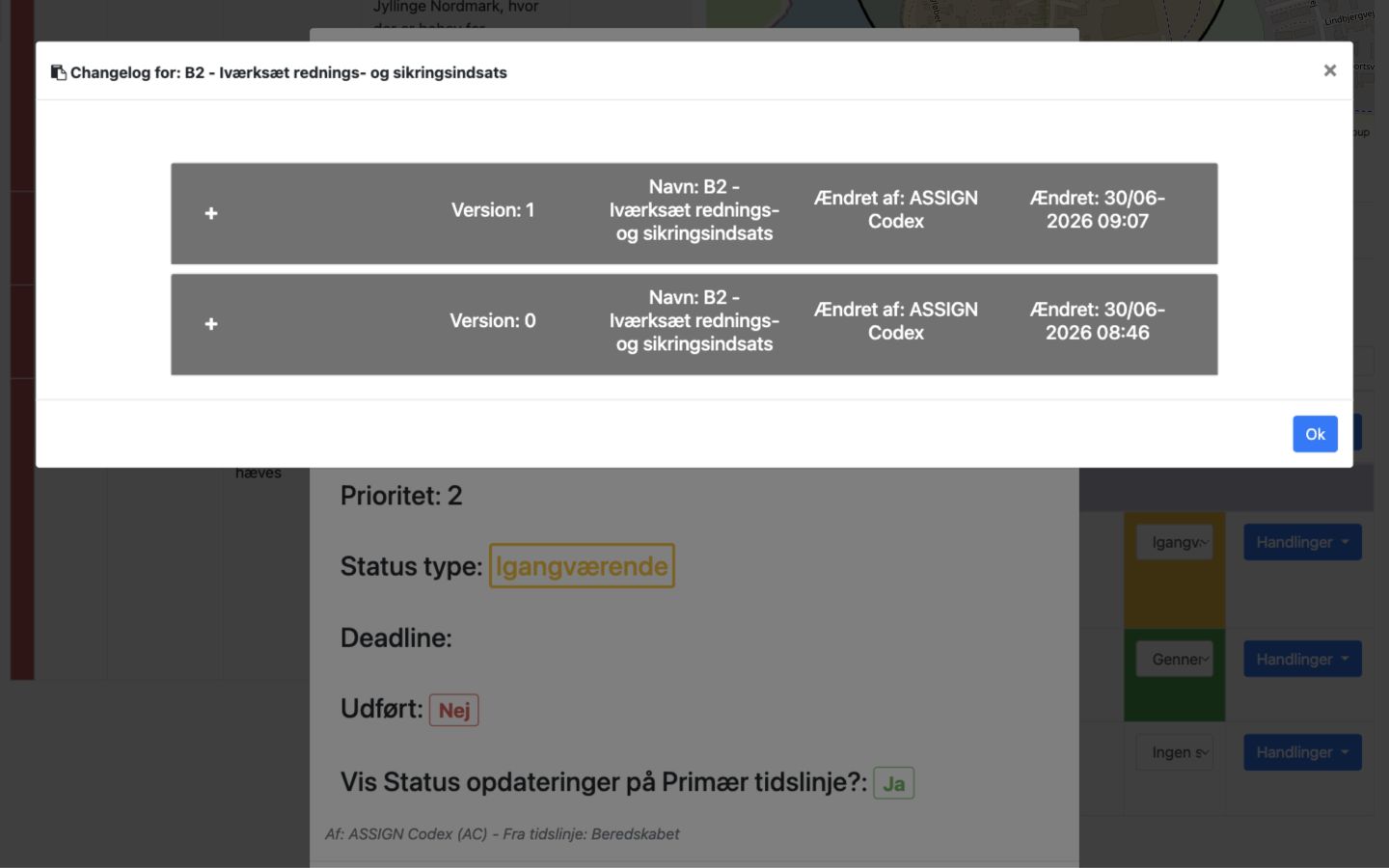Changelog for opgave med version 1 og version 0