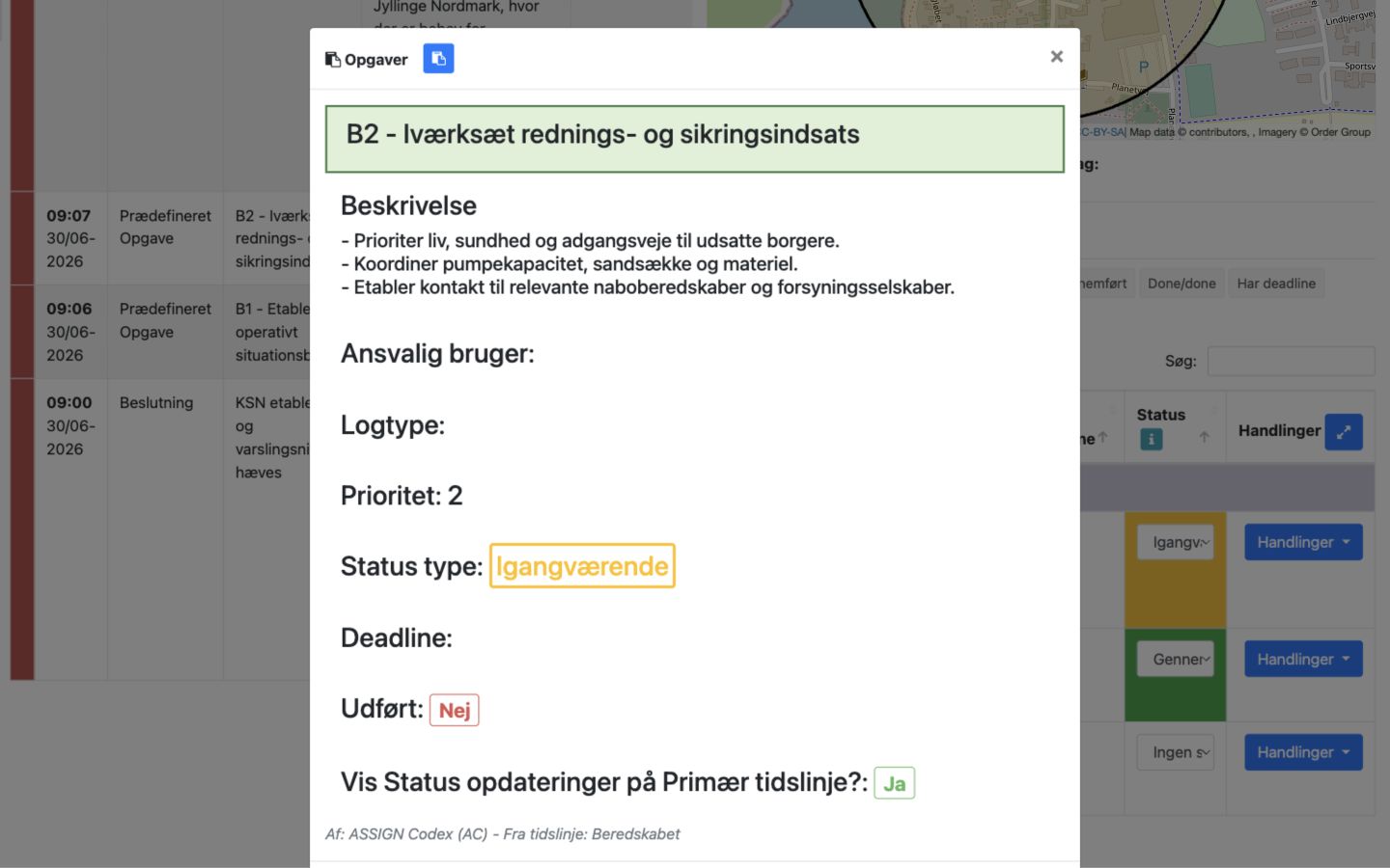 Opgavevisning med blå Changelog-knap i toppen