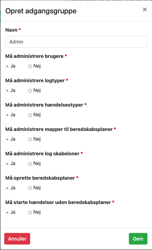 Opret alle nødvendige adgangsgrupper, og tildel de påkrævede rettigheder