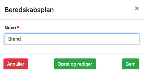 Opret, navngiv og gem beredskabsplanen