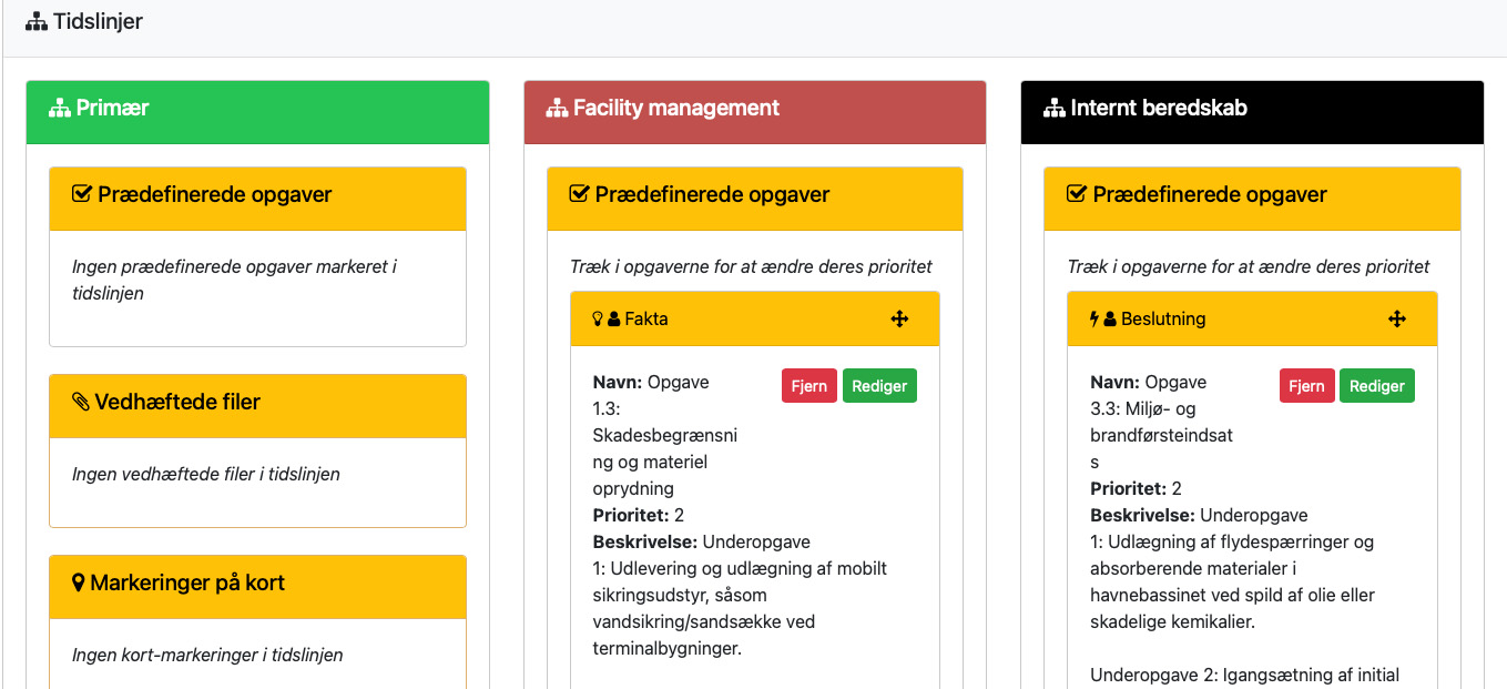 Et udsnit af informationerne på den oprettede beredskabsplan