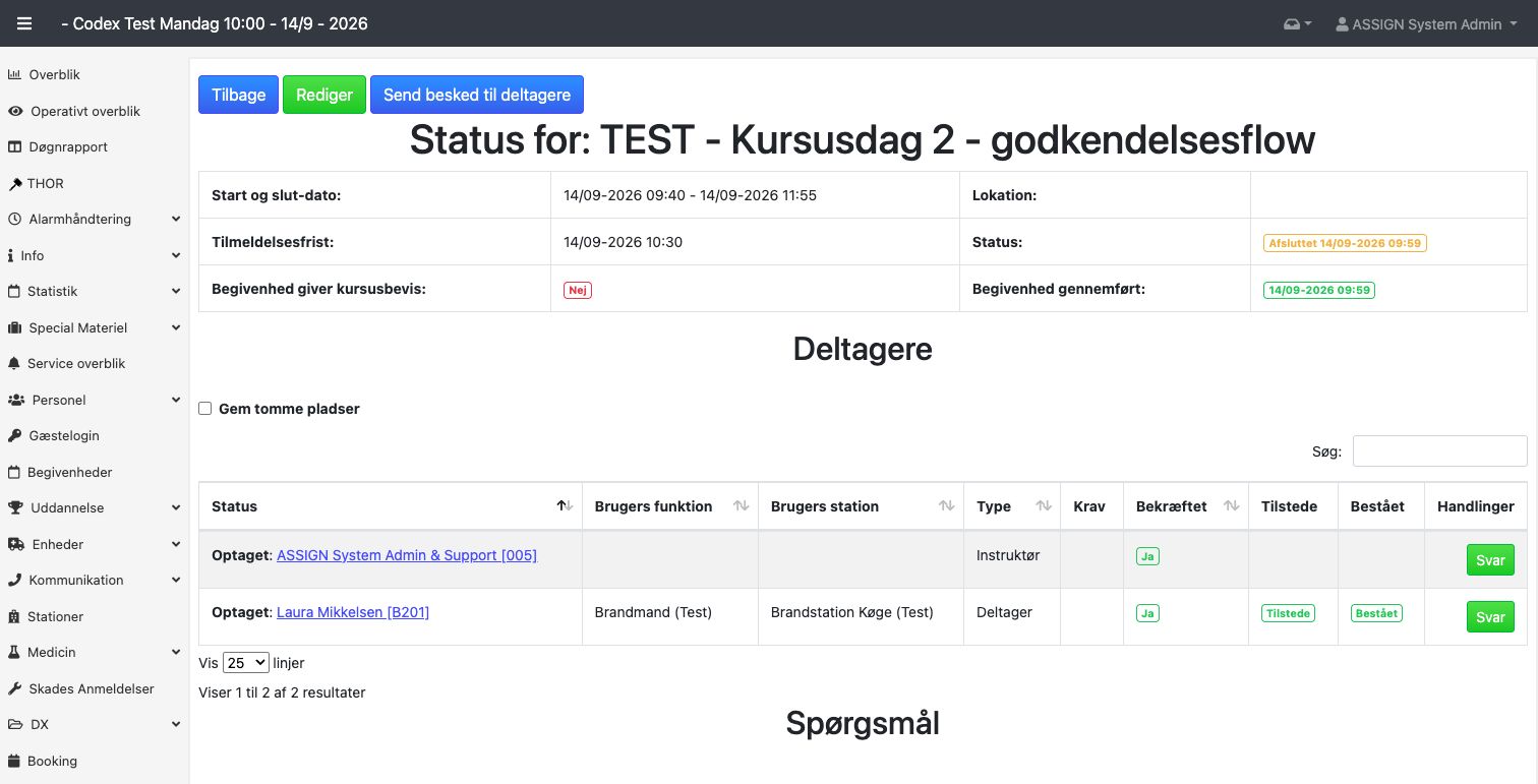 Afsluttet kursusdag med bekræftet, tilstede og bestået deltager.