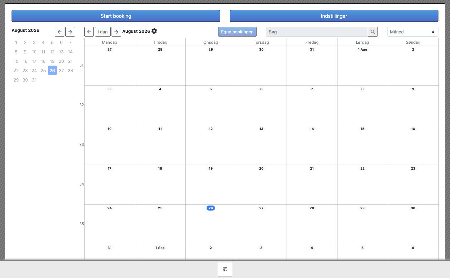 Booking-startside og knappen Start booking.