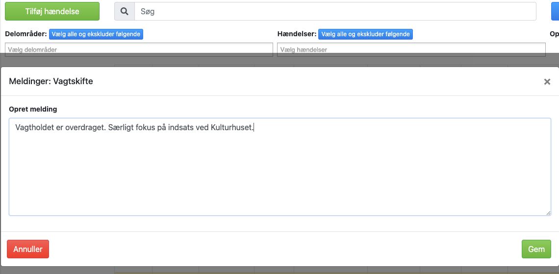 Bred meldingsdialog med tekstfelt og gemmehandling.