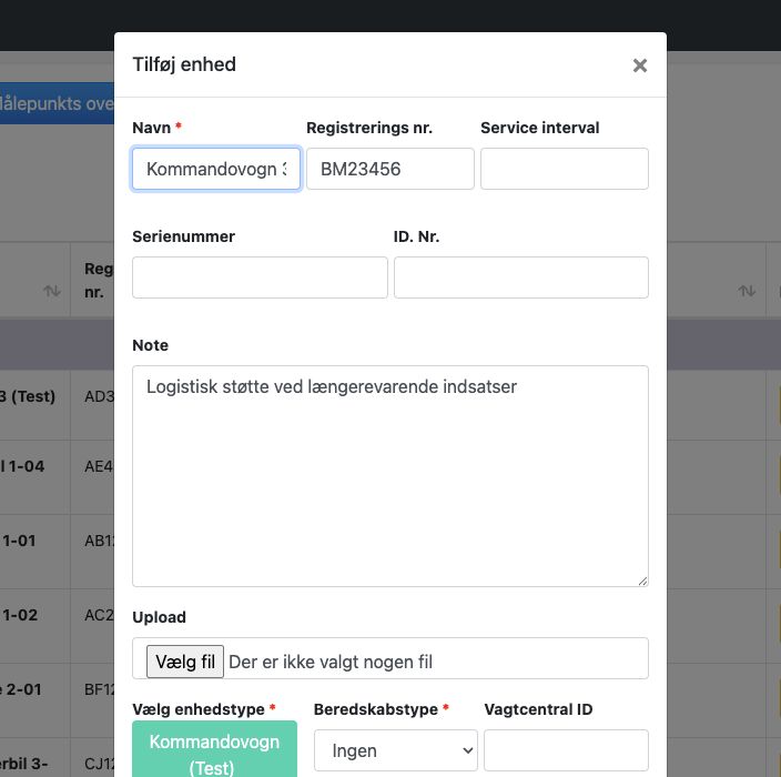Bred oprettelsesformular med navn, type, upload og note.