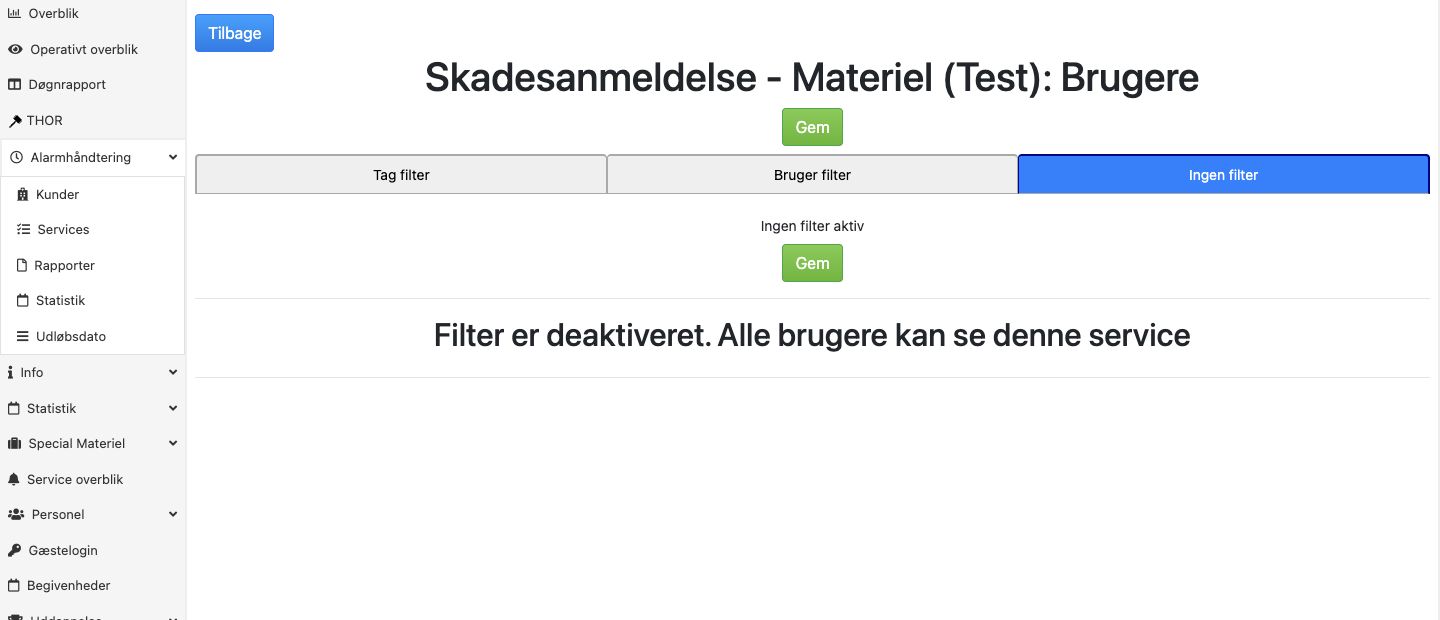 Bred opsætning med aktiv lokation, brugerfilter og lederfilter.
