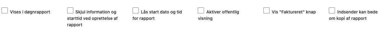 Bred konfigurationsside med tid, status, notifikation og Døgnrapport.