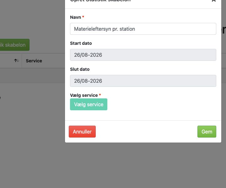 Bred dialog med navn og rapporttype.