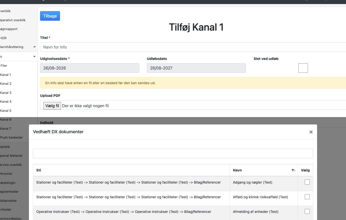 Bred Info-formular med åbent dokumentvalg og valgt dokument.