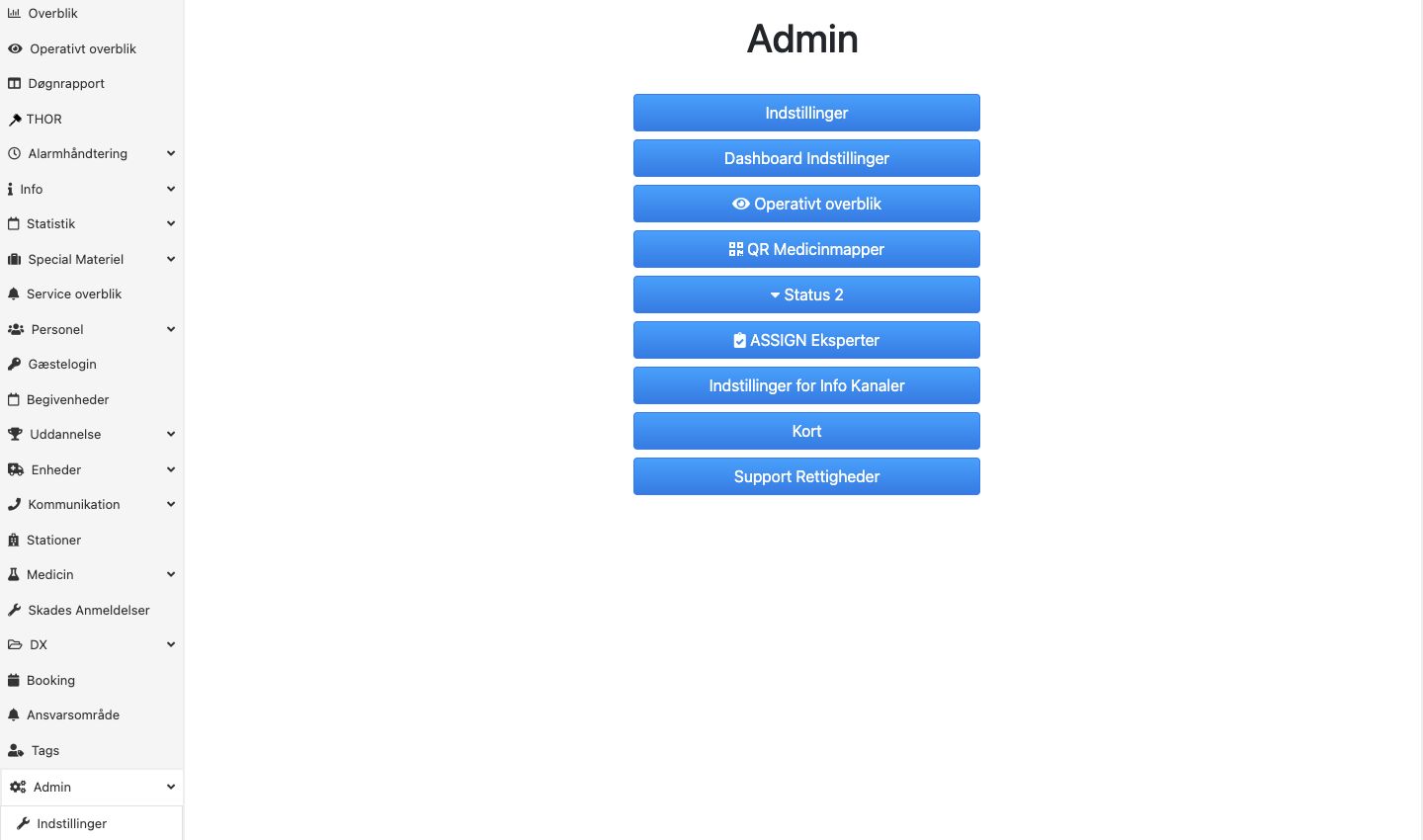Bred Leader-visning med Admin og de fem hovedpunkter.