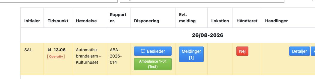 Bred række med Operativ-markering, disponering, Beskeder og Meldinger.