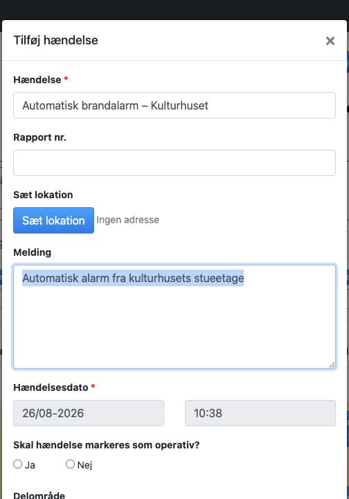 Bred Døgnrapport-visning med Tilføj hændelse.