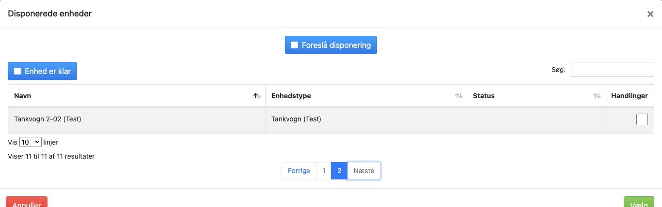 Bred formular med Operativ valgt og en disponeret enhed.